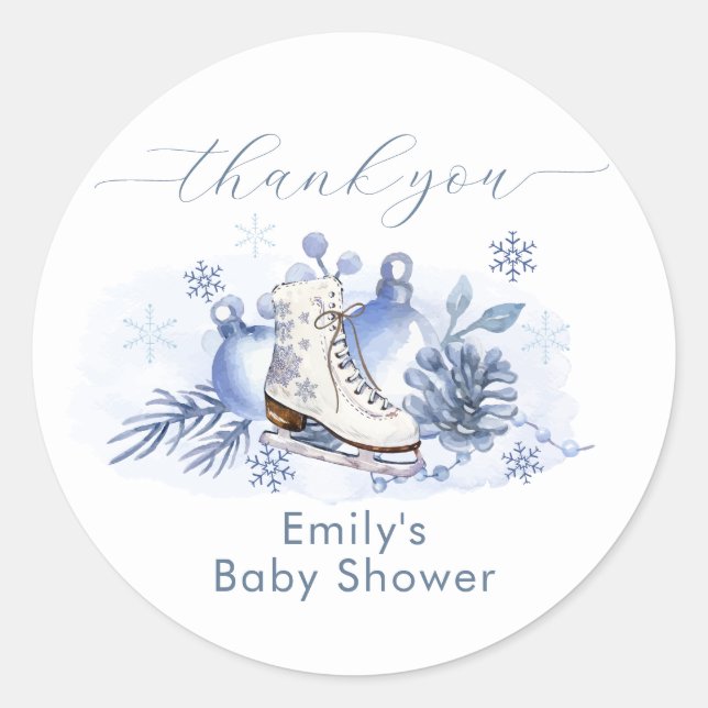 Winter Snowflake Ice Skate Baby Shower Runder Aufkleber (Vorderseite)