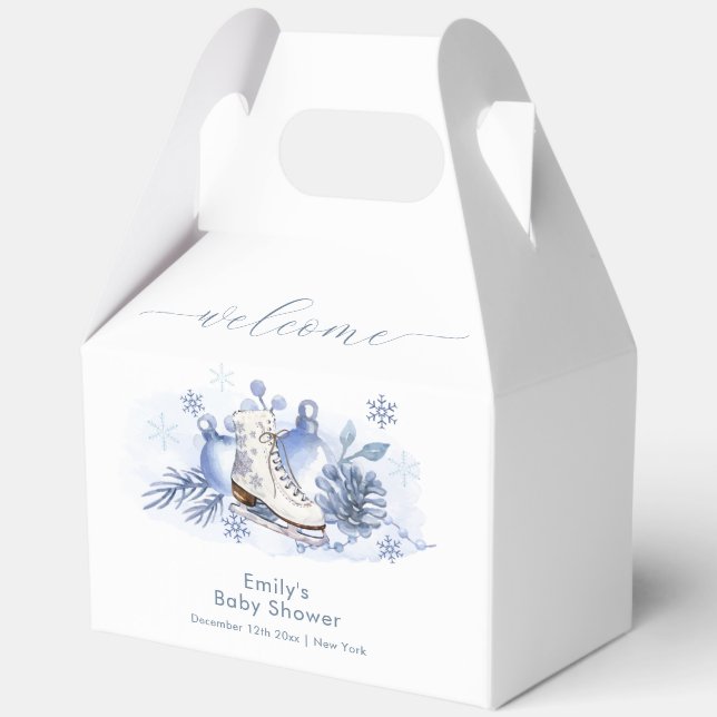 Winter Snowflake Ice Skate Baby Shower Welcome Geschenkschachtel (Vorderseite)
