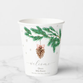 Winter Snowflake Pine cone Baby Shower Welcome Pappbecher