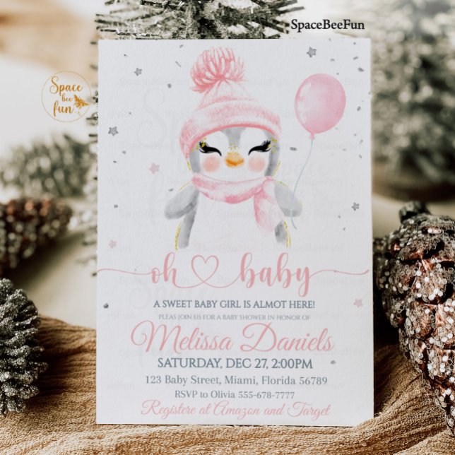 Winter Snowflake Pinguin Einladung Baby Dusche (Winter Baby Shower Pinguin invitation)