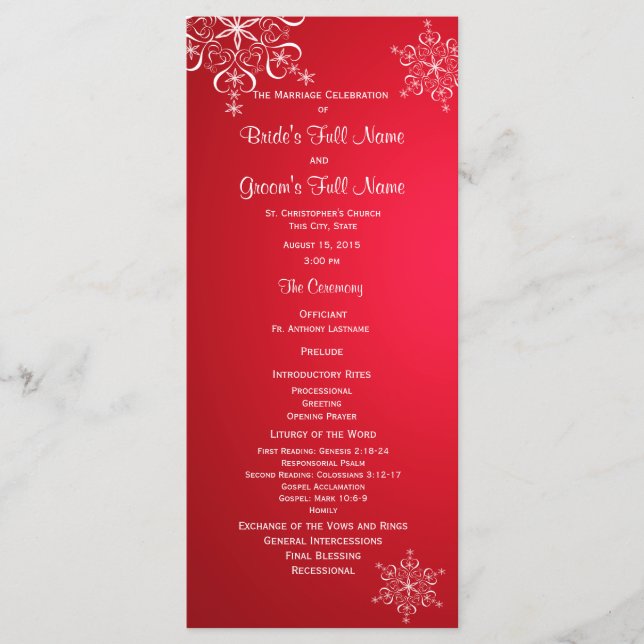 Winter Snowflake Red 2 Wedding Programm (Vorderseite)
