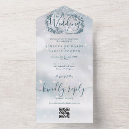 Winter Snowflake Rustikaler QR Code Hochzeit All In One Einladung