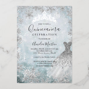 Winter Snowflake Silver Blue Quinceanera Frische P Folieneinladung