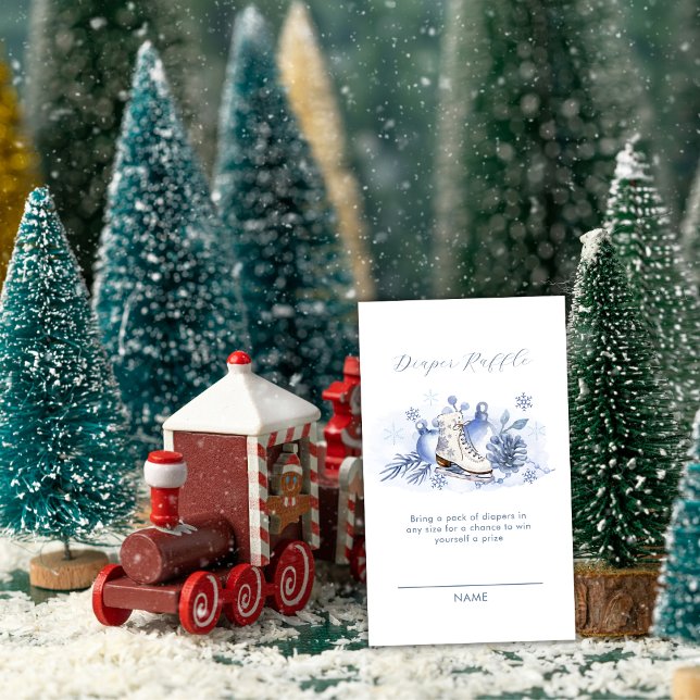 Winter Snowflake Skate Diaper Raffle Baby Shower Begleitkarte (Winter Snowflake Skate Diaper Raffle Baby Shower Enclosure Card)