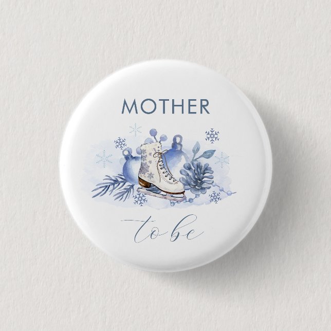 Winter Snowflake Skate Mother To Be Baby Shower  Button (Vorderseite)