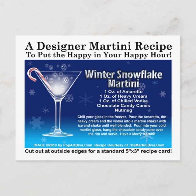 Winter Snowflake Weihnachten Martini Rezept Postka Postkarte (Vorderseite)