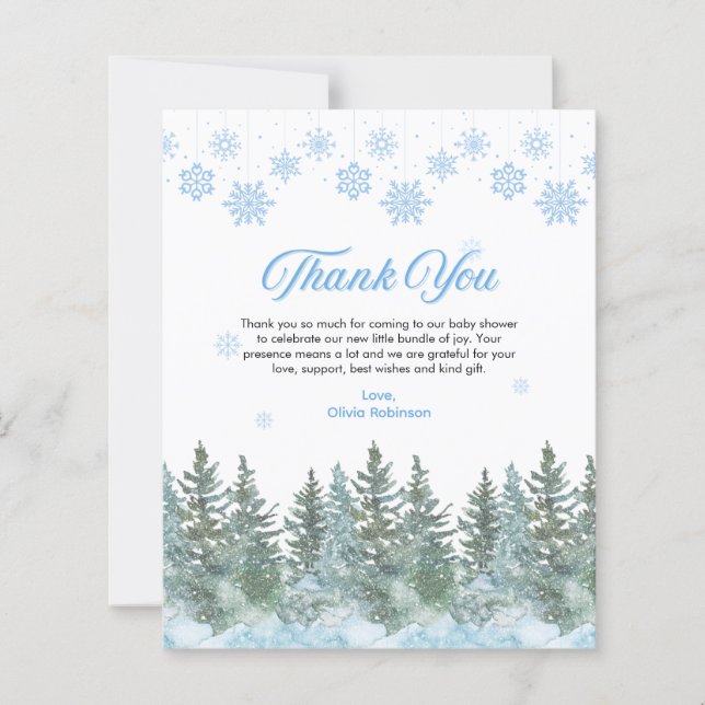 Winter Snowflakes Baby Shower Thank You Card (Vorderseite)