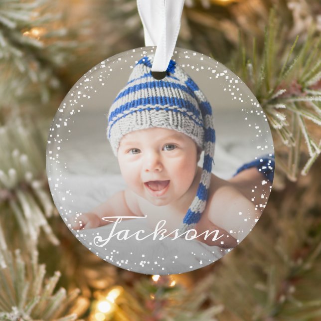 Winter Snowflakes Baby's First Christmas Foto Ornament (Baum)
