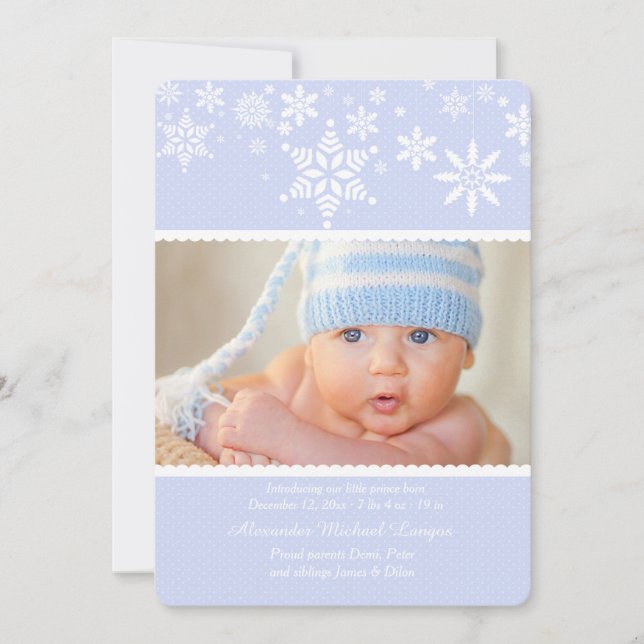 Winter Snowflakes Blue Birth Ankündigung (Vorderseite)
