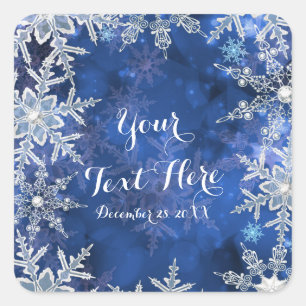 Winter Snowflakes Blue Holiday Party Gefallen Quadratischer Aufkleber