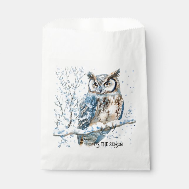 Winter Snowflakes Blue Owl Christmas Snow Geschenktütchen (Vorderseite)