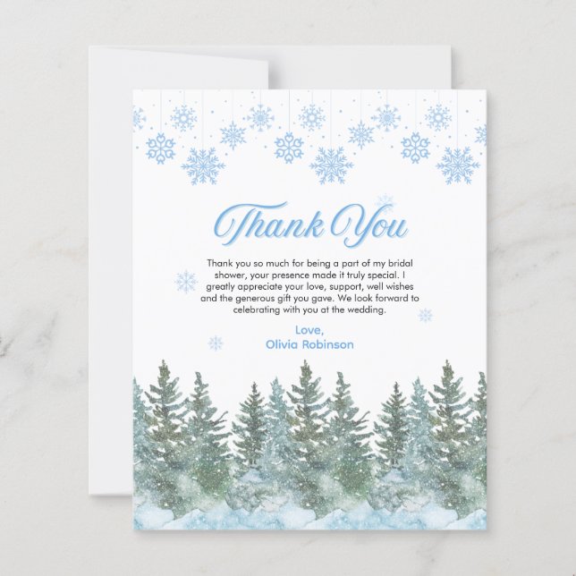 Winter Snowflakes Bridal Shower Thank You Card (Vorderseite)