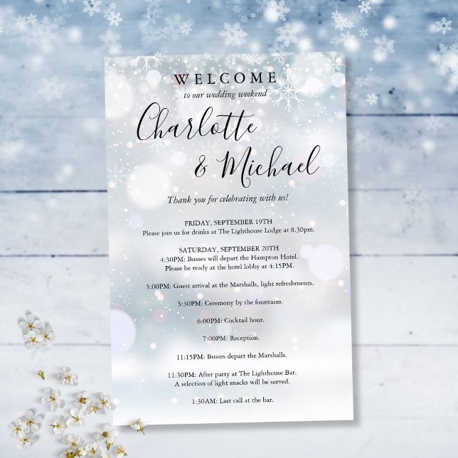 Winter Snowflakes Gästebuch Hochzeitsprogramm (Winter Snowflakes Guest Wedding Weekend Program)