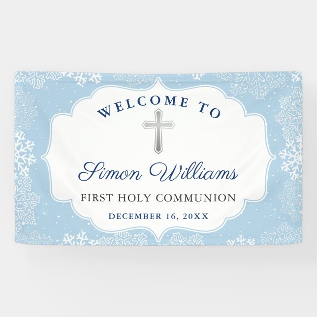 Winter Snowflakes Light Blue First Heilige Kommune Banner (Horizontal)