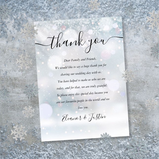 Winter Snowflakes Script Wedding Danke Platzkarte (Winter Snowflakes Script Wedding Thank You Place Card)