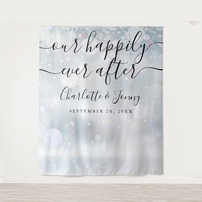 Winter Snowflakes Script Wedding Foto Booth Prop Wandteppich (Vorderseite)