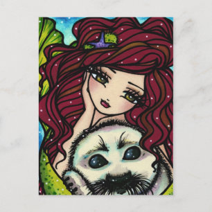 Winter Snowflakes White Seal Mermaid Art Fantasy Postkarte