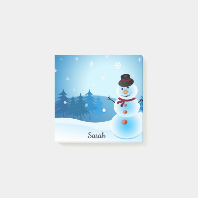 Winter Snowman Add Name Niedlich Office Geschenk Post-it Klebezettel (Vorderseite)