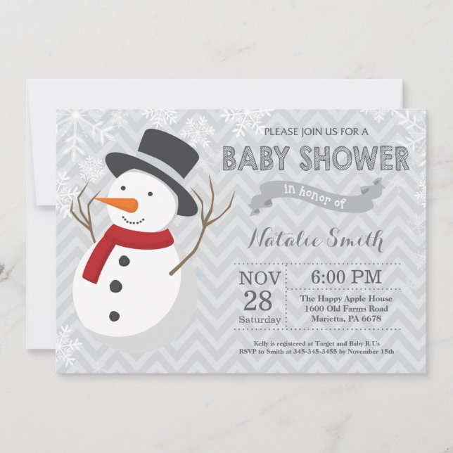 Winter Snowman Baby Shower Einladung (Vorderseite)