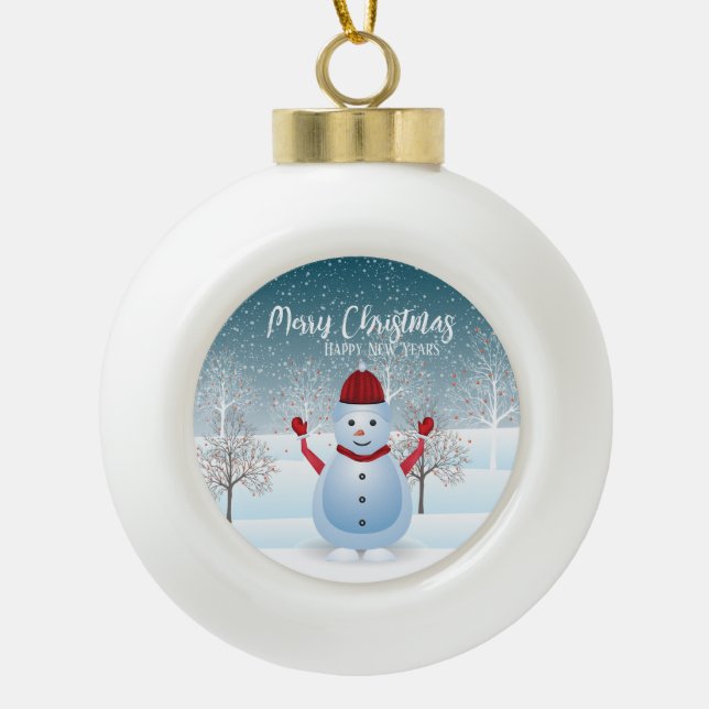 Winter Snowman Ball Weihnachtsschmuck Keramik Kugel-Ornament (Vorderseite)