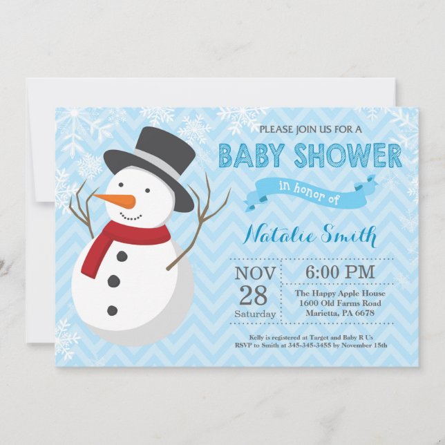 Winter Snowman Boy Baby Shower Einladung (Vorderseite)
