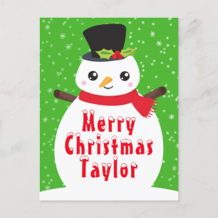 Winter Snowman Bright Green Frohe Weihnachtsfeiert Feiertagspostkarte