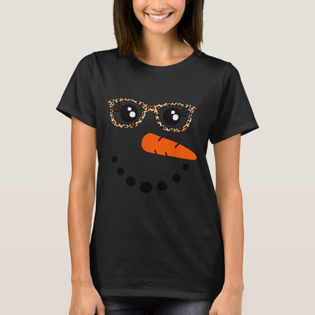 Winter Snowman Face Leopard Eyelashes Christmas Gi T-Shirt (Vorderseite)