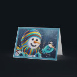 Winter Snowman Füttre Chickadee Bird Wasserfarbe K Karte<br><div class="desc">"Seeds for Little Chickadee" Die Watercolor Art Grußkarte des Künstlers Jean Weiner "Seeds For Little Chickadee" zeigt einen süßen, schwarz gekappten Chickadevogel, der auf einer Schneemannsmitten steht. Dieser liebliche kleine Vogel ist bereit, die Sonnenblumenkerne zu essen, die dieser Schneemann hält. Der Vogel und der Schneemann scheinen einen freundlichen Gruß miteinander...</div>