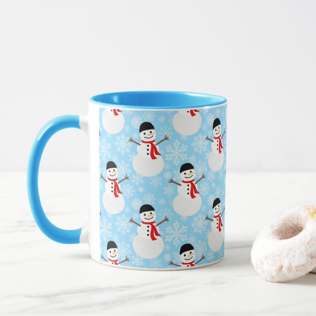 Winter Snowman Niedlich Blue Weihnachtsfeiertag Tasse (Mit Donut)