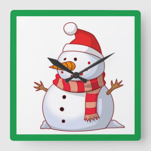 WINTER SNOWMAN QUADRATISCHE WANDUHR