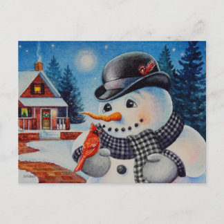 Winter Snowman & Red Kardinal Bird - Farbe der Mee Postkarte