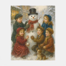Winter Snowman Scene Fleece Blanket – Cozy Medium