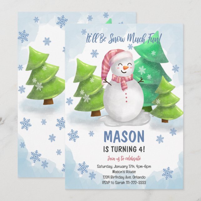 Winter Snowman Snowflake zum Geburtstag Einladung (Vorne/Hinten)