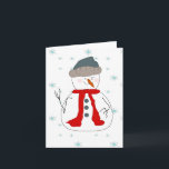 Winter Snowman Snowing Whimsical Primitive Art Feiertagskarte<br><div class="desc">Ein glücklicher Schneemann steht im Schnee und den Wellen zu den vorbeifahrenden Menschen. Dieses Kartendesign wäre großartig für hübsche jede Gelegenheit,  die Sie gewollt,  um ein Lächeln jemandem den Weg zu schicken. Fügen Sie Text hinzu und machen Sie es für einen besondere Anlass wie Weihnachten oder Geburtstag.</div>