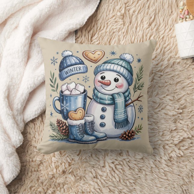 Winter Snowman Throw Pillow Kissen (Decke)