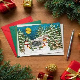 Winter Snowman und Wald Critters Karte