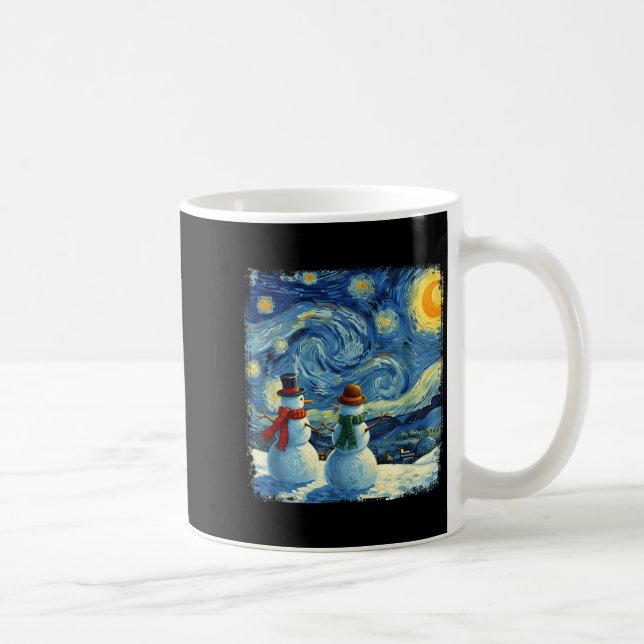 Winter Snowman Van Gogh Starry Night Christmas  Kaffeetasse (Rechts)