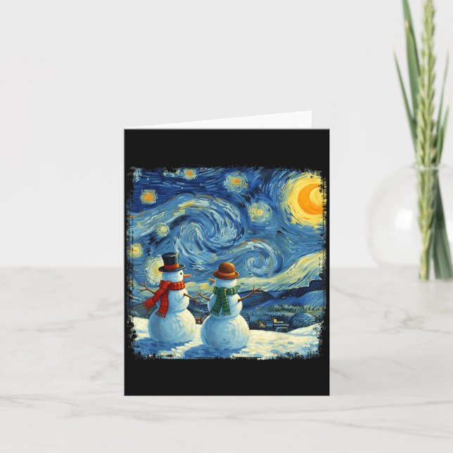 Winter Snowman Van Gogh Starry Night Christmas  Karte (Vorderseite)