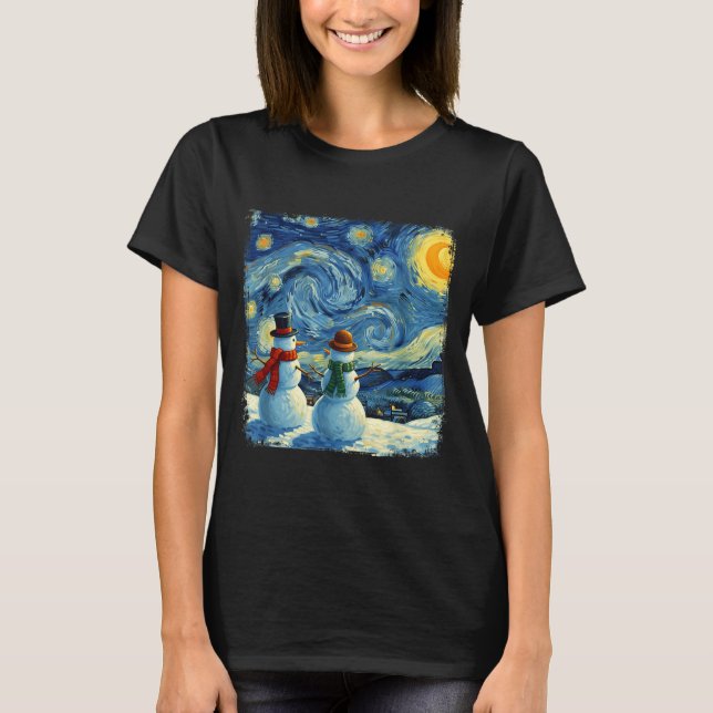 Winter Snowman Van Gogh Starry Night Christmas  T-Shirt (Vorderseite)