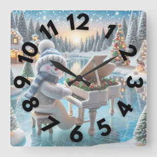 Winter Snowman Wall Clock 10 " Quadratische Wanduhr