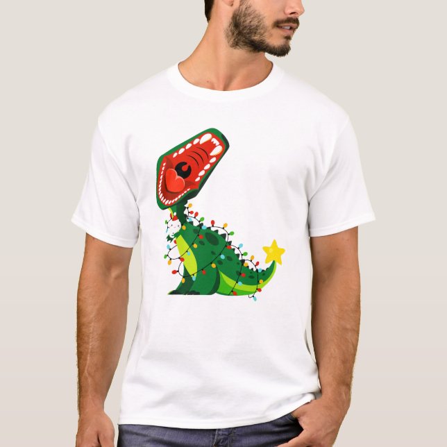 Winter Snowman Weihnachtsbaum T-Rex Dinosaur T-Shirt (Vorderseite)