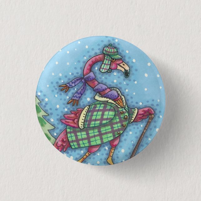 WINTER SNOWSHOES PINK FLAMINGO FERIENBUTTON BUTTON (Vorderseite)