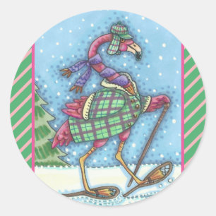 WINTER SNOWSHOES PINK FLAMINGO STICKERS Sheet Rund