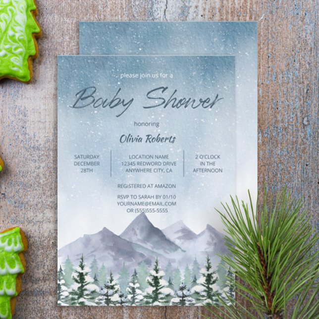 Winter Snowy Mountain Forest Baby Dusche Einladung (Von Creator hochgeladen)