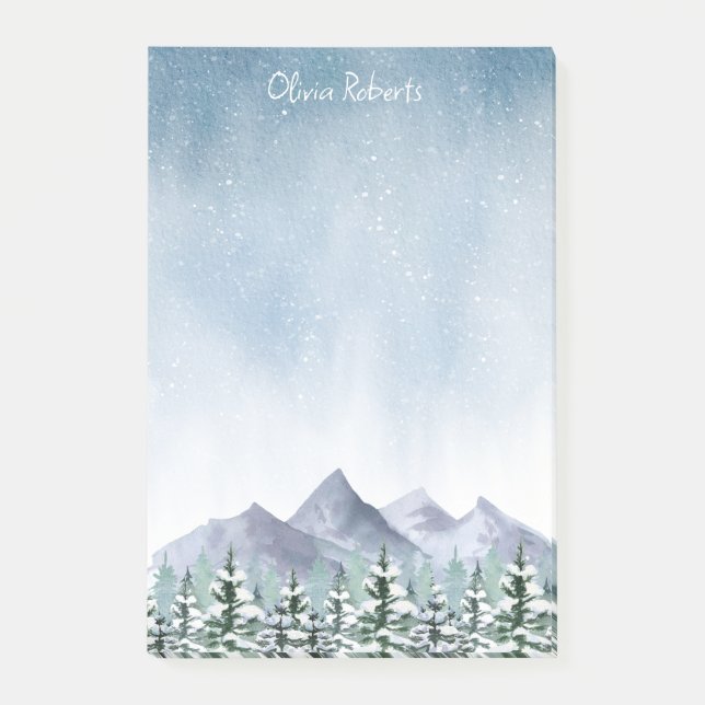 Winter Snowy Mountain Forest Personalisiert Post-it Klebezettel (Vorderseite)