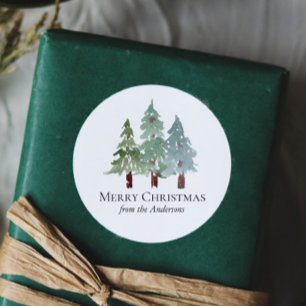 Winter Snowy Pine Weihnachten Runder Aufkleber