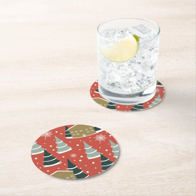 Winter Snowy Pine Wonderland Runder Pappuntersetzer (Vor Ort)