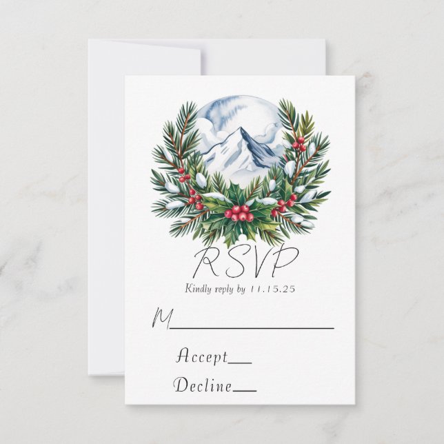 Winter Snowy Pine Wreath Wedding RSVP (Vorderseite)