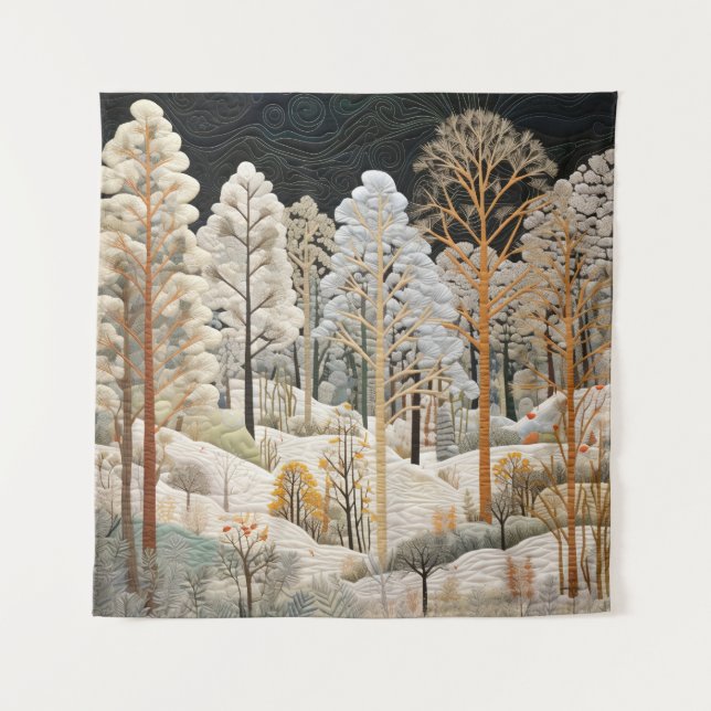 Winter Snowy Quilt Tapestry Wandteppich (Vorderseite)
