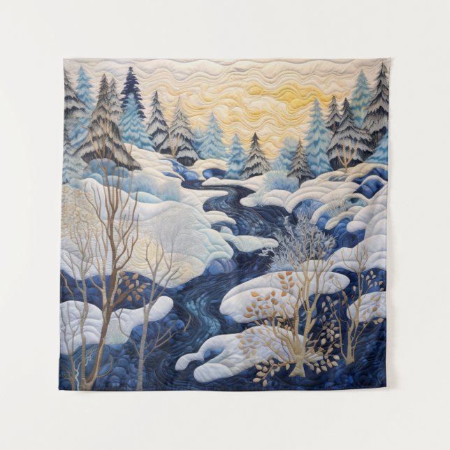 Winter Snowy Quilt Tapestry Wandteppich (Vorderseite)